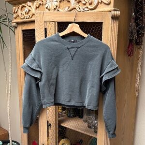 7 For All Mankind Ruffle Sleeve Cropped Sweatshirt